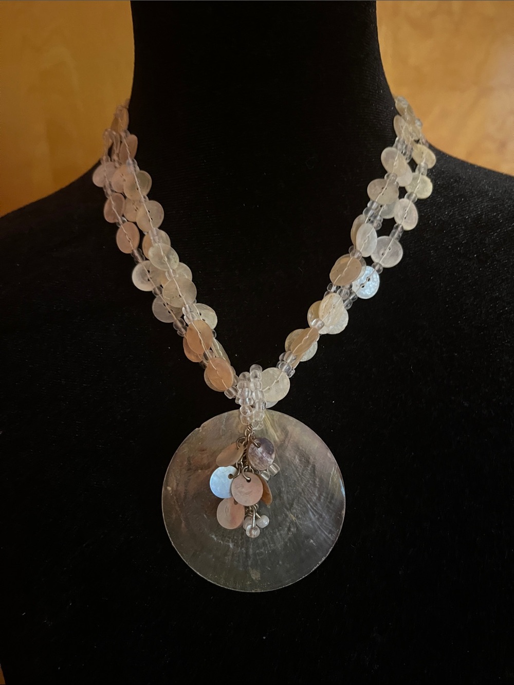 Coldwater Creek Iridescent Cream Multi-Strand Shell Pendant Necklace